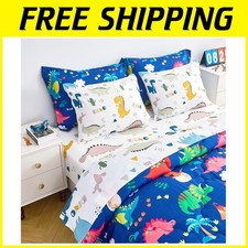 7-Piece Blue Dinosaur Comforter Set Queen Size