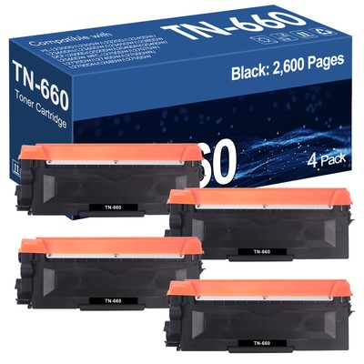4 High Yield TN660 Black Toner Cartridge For Brother MFC-L2740DW L2700DW Printer
