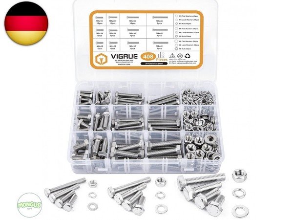 Vigrue 408 StüCk M5 M6 M8 Sechskantschrauben Edelstahl A2 Schrauben Set Mit-image