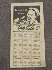 1943 Coca-Cola Calendar Blotter WWII Era &ldquo;Tastes Like Home&rdquo; Original Paper