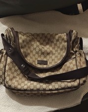 Authentic Gucci GG Monogram Diaper Bag - Canvas Beige  Brown Pre-owned