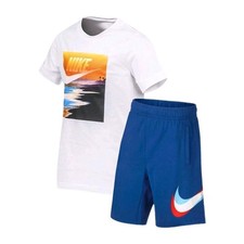 Nike Sportswear Youth Medium 10-12 Graphic Tee Cotton Side Swoosh Shorts Set