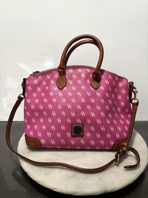 Dooney & Bourke Gretta Geena Satchel Pink & White Signature Pattern Handbag NICE
