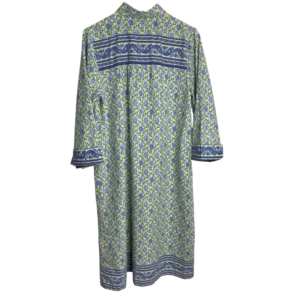 Vintage Models Coat House Dress Robe Womens S Yellow Blue Snap Front Lounge - Image 3 of 4