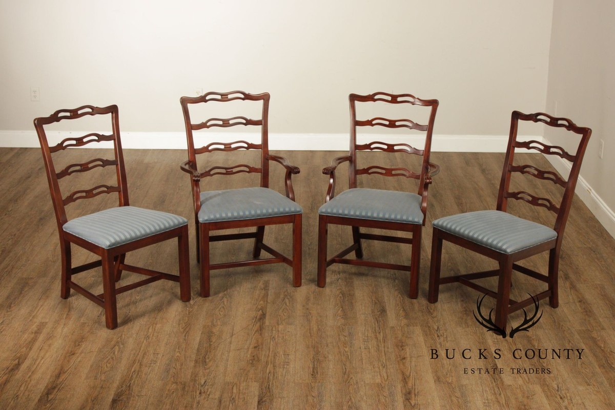 Drexel Heritage Chippendale Style Set Of Four Mahogany Ladder Back