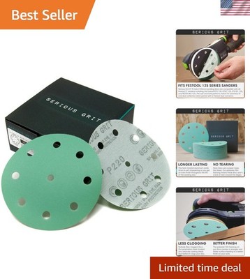 5-Inch 9-Hole 220 Grit Sanding Discs - Heavy-Duty Hook & Loop Film Discs - Sa...