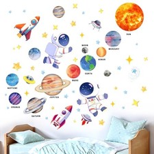 Wall Stickers for Kids: Peel and Stick Astronaut Planets Rocket Outer Space