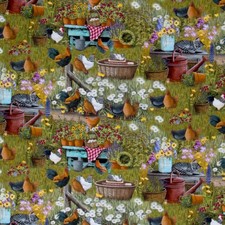 Farmall Farm Chickens  Kittens Cotton Fabric
