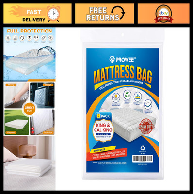 2 Pack Heavy-Duty Mattress Bags for King/Cal King - 4 Mil Clear Plastic Covers,