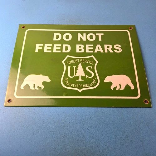 Vintage Forest Service Sign - Do Not Feed Bears Gas Pump Station Porcelain Sign