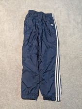Vintage Adidas Track Pants Mens Small Blue Fleece Lined Striped 90s Y2K Wind