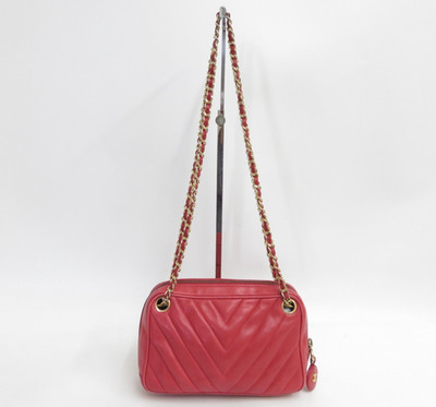 CHANEL V Stitch Leather Double Chain Shoulder Bag #43751