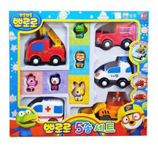 Pororo and Friends 5 Figures and 5 Mini Cars Role play Toy Set Korea TV Anime