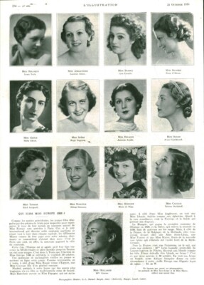 Altes Dokument, das 1936 Miss Europe wird aus Zeitschrift