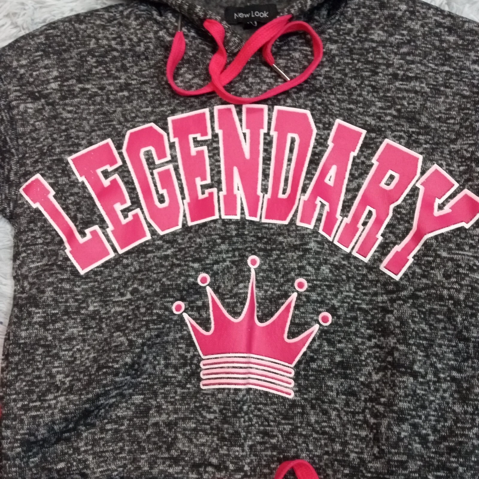 VETEMENTS New Look Womens Hoodie Sweatshirt Gray Pink M Legendary Marled Pockets