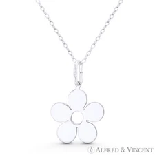 5-Petal Daisy Flower Charm 26x17mm Pendant in .925 Sterling Silver