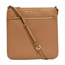 NEW Michael Kors RILEY Small Flat Soft Pebble Leather Crossbody/Bag-Acorn/Gold