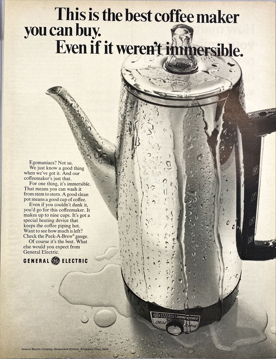 General Electric Immersible Coffee Maker Vintage Print Ad 1970