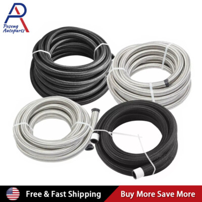4AN 6AN 8AN 10AN 12AN Nylon & Stainless Steel Braided Fuel Hose Oil Gas Air Line