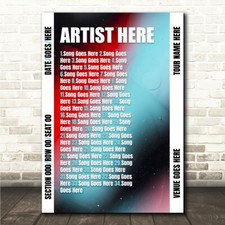 Listing image for Concert Setlist Poster Print Canvas Green Red - Any Artist, Date, Gig, Venue
