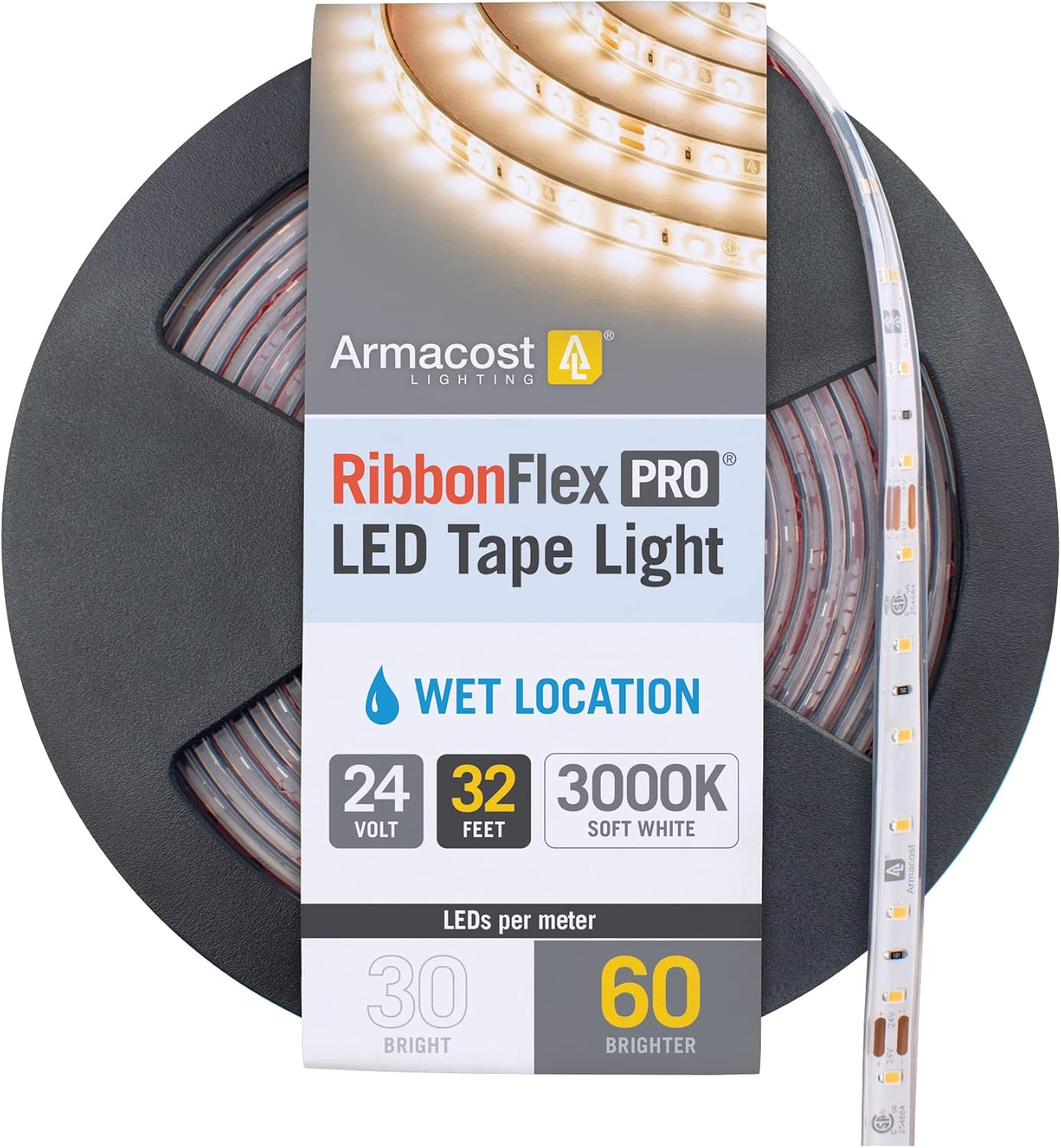 Ribbonflex Pro Soft White (3000K), 60Leds/M, 10M, 24V Outdoor Tape Light, 32.8 F