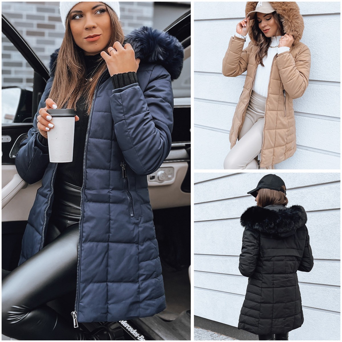 Dunkelblaue Winterjacke Damen Mit Fellkapuze Damen Steppjacke Mit