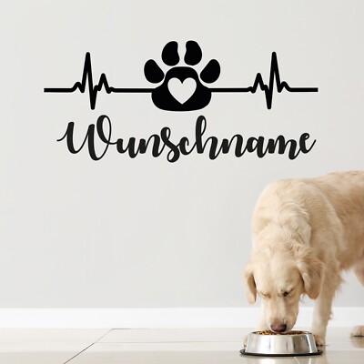 Hundename Wandtattoo Name personalisiert  Hunde Pfote - Futterplatz