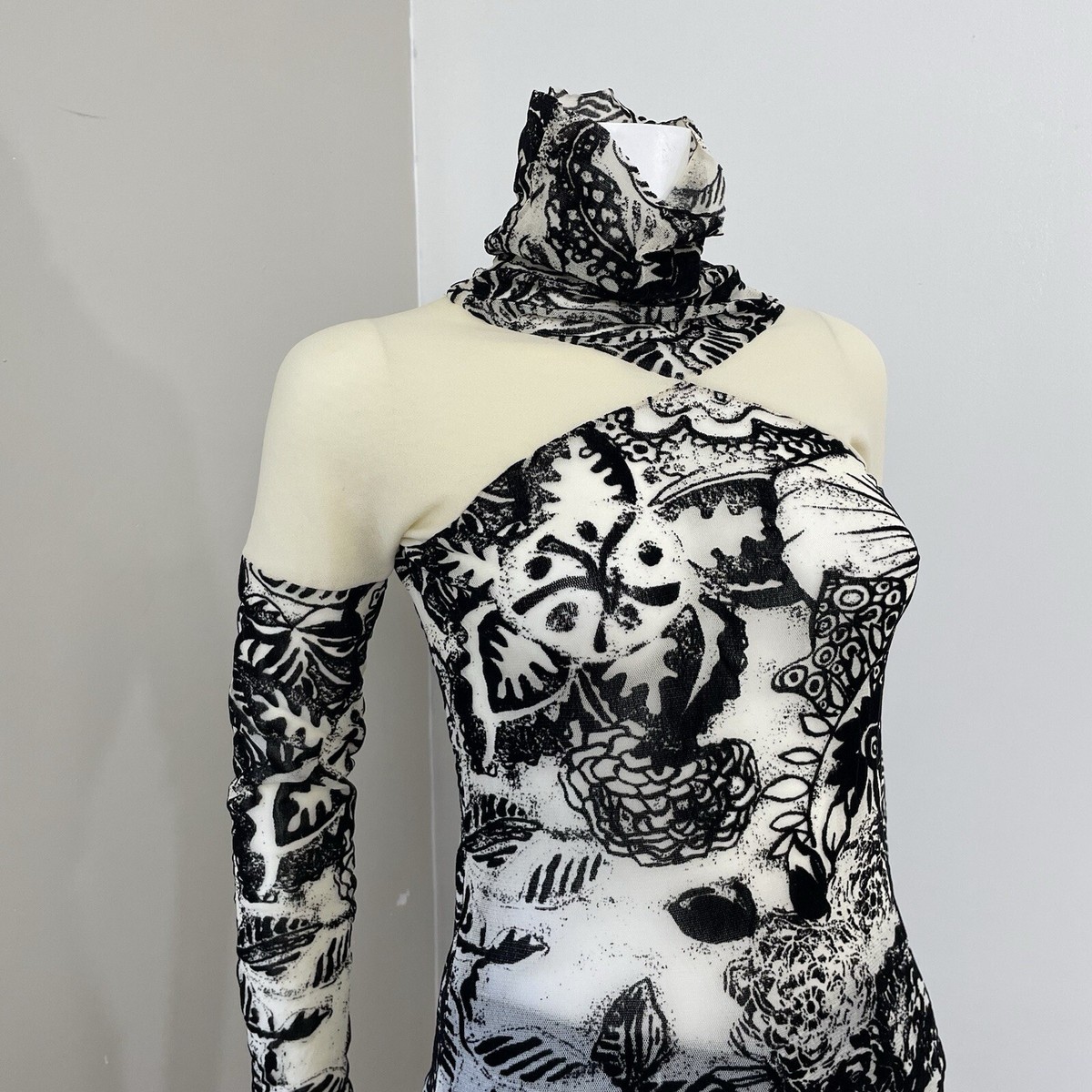 Fuzzi Jean Paul Gaultier S Top Mesh Turtleneck Floral Semi Fuzzi Jean Paul Gaultier S Top Mesh Turtleneck Floral Semi