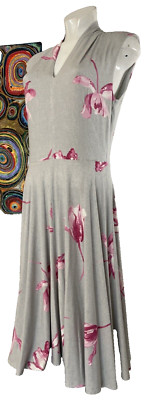 Joules Gracie Kleid, NEU grau meliert & rosa Tulpen Jersey Fit & Flare, UK 12 EU 40