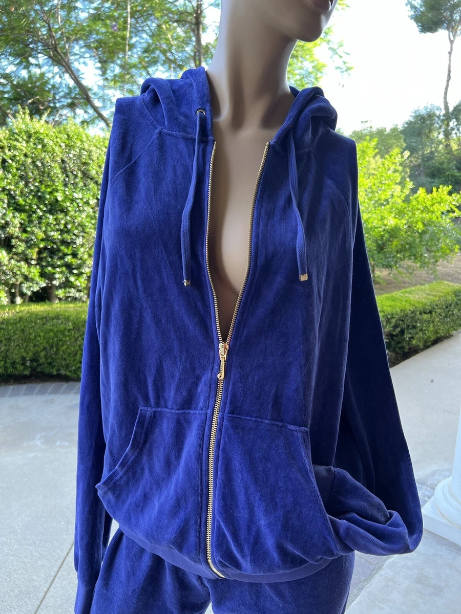 Juicy Couture Rare Y2K Vtg Velour Tracksuit Set Pants L Hoodie XL (2 Pc)  Blue