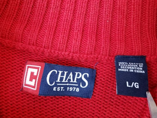 Mens Large Chaps Red Preppy Holiday Sweater Quarter Zip Pullover Excellent! - Picture 4 of 7