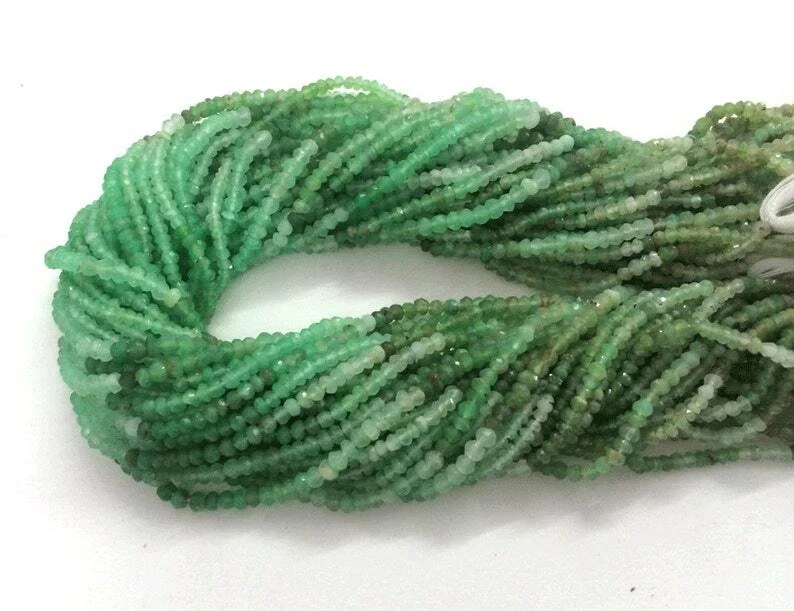 13" AAA Green Chrysoprase Faceted Rondelle Loose Gemstone 3mm Beads 3 Strands - Image 3 of 4