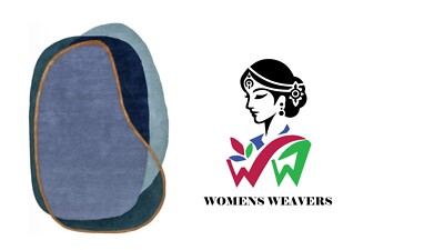 Women Weaver New Blue Abstract Irregular Shaped Wool Hand-Tufted Area Rug
