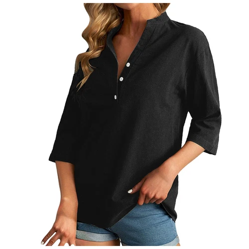 3/4 Sleeve Women's Top Casual Loose Round Neck T Shirt Cute Solid Color Long - Picture 24 of 42
