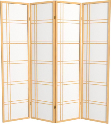 Elegant 6 Ft. Tall Double Cross Shoji Screen - Natural 4 Panel Room Divider