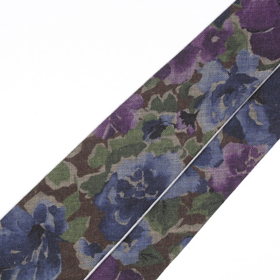 Corbata de lana Josiah France para hombre marrón verde azul púrpura corbata floral acuarela Foto 3 de 4