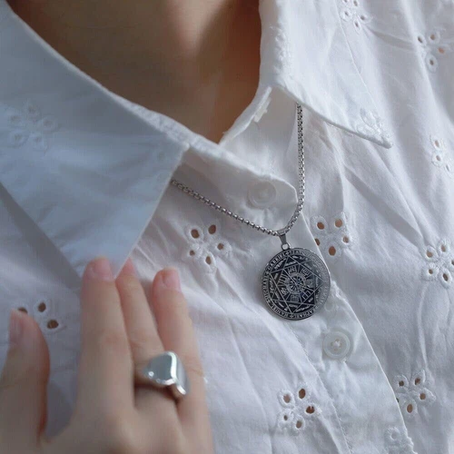 Vintage Stainless Steel Round Pendant The Seal of The Seven Archangels Necklace - Picture 13 of 25