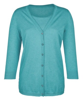2tlg. TWINSET türkis-blau-melange STRICKJACKE+KURZARM-PULLOVER GR.48 oder 50 NEU