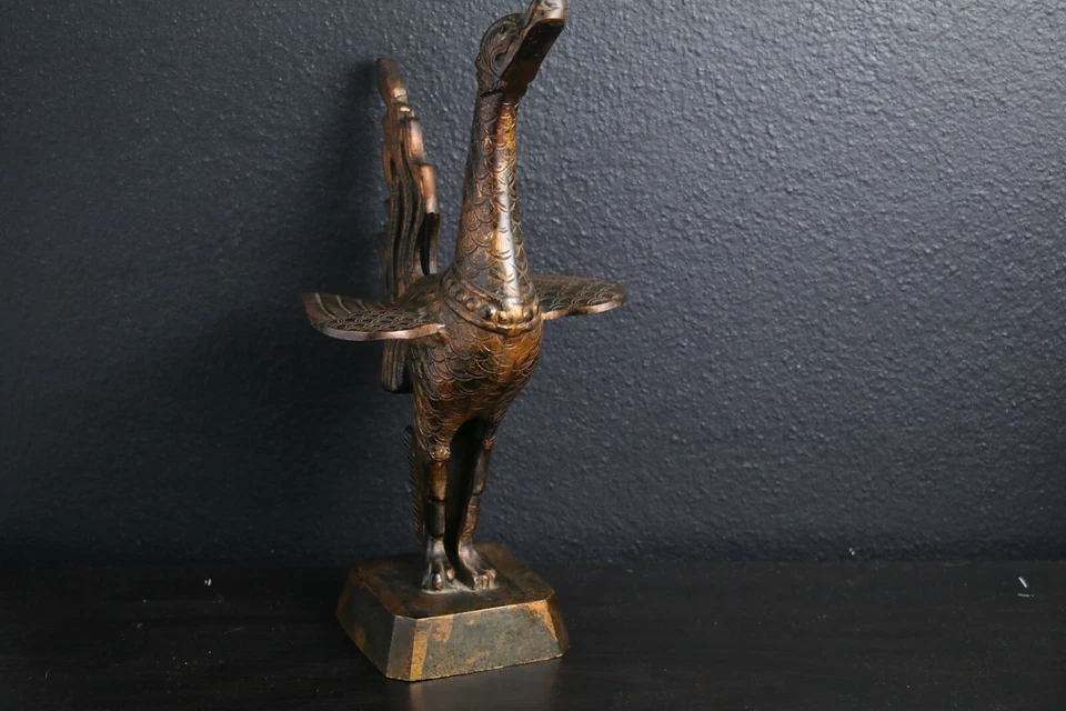 Vintage / Antique Chinese Cast Iron Golden Mythological Phoenix 14" statue metal - Image 2 of 4