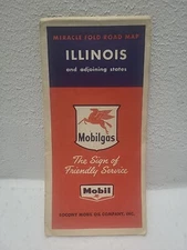 Mobil Gas Illinois  Socony America Road Map Vintage 1950s Fold Midwest