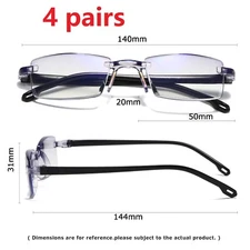 4 Pairs Mens Womens Frameless reading glasses Blue Light Blocking Unisex Readers