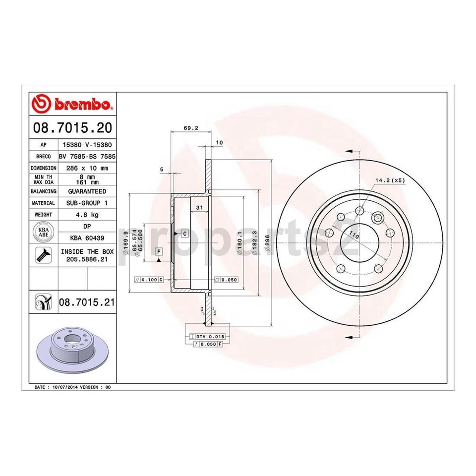 Para Saturn LS2 2000 3,0 L 2000 Saturn LW2 3,0 L Brembo 2x Rotor de freno trasero Foto 3 de 4