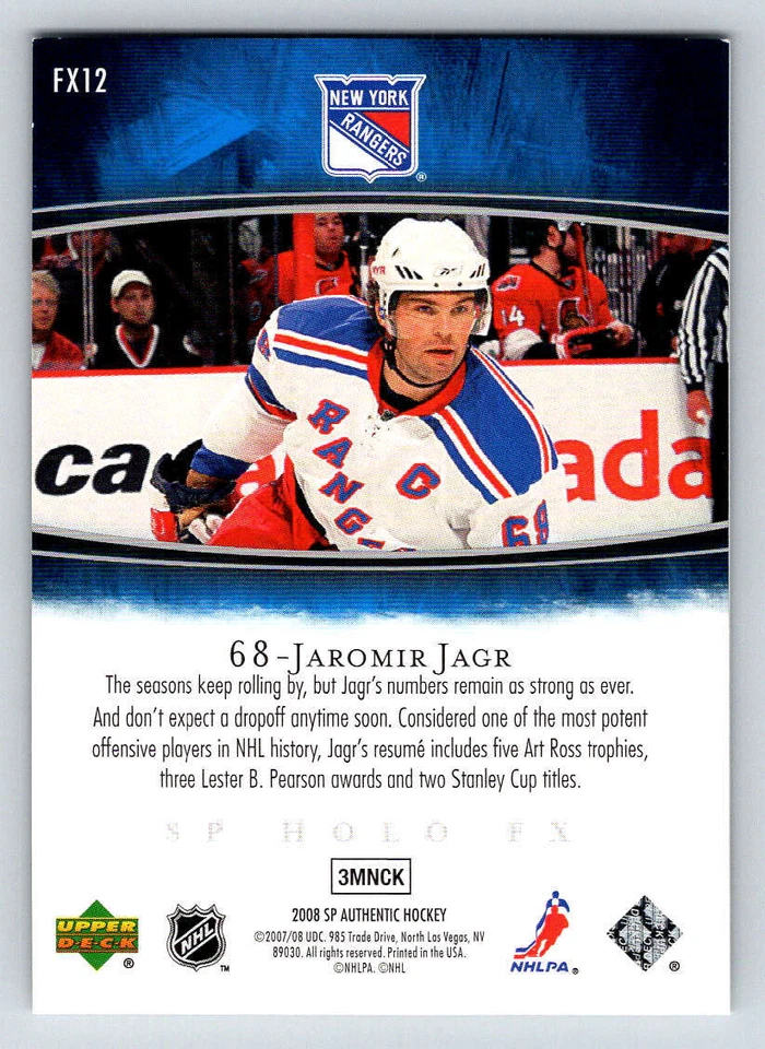 2007-08 SP Authentic Holoview FX #FX12 Jaromir Jagr (ref 192875) - Image 2 of 2