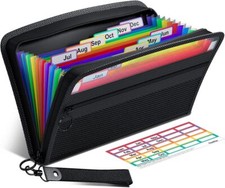Receipt Coupon Organizer, 12 Pockets Small Accordian File Black