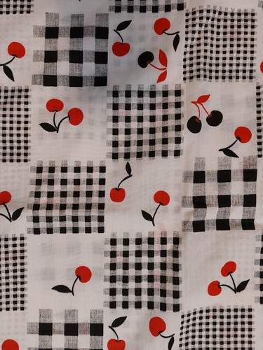 Vintage Leon B Rosenblatt Textiles Red Cherries On Plaid Screen print Fabric