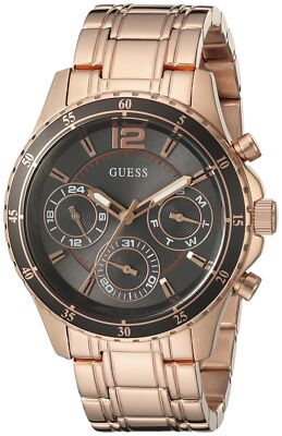 GUESS Women's U0639L2 Modern Rose Gold-Tone Watch with Grey Multi-Function Dial