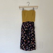 Xhilaration Strapless Yellow Colorblock Floral dress Sweetheart Neckline Size XS