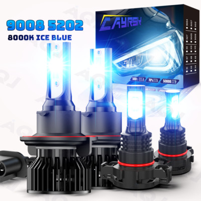 For Jeep Gladiator 2020-2024 4X Blue LED Headlights Hi/Lo Fog Light Bulbs Kit