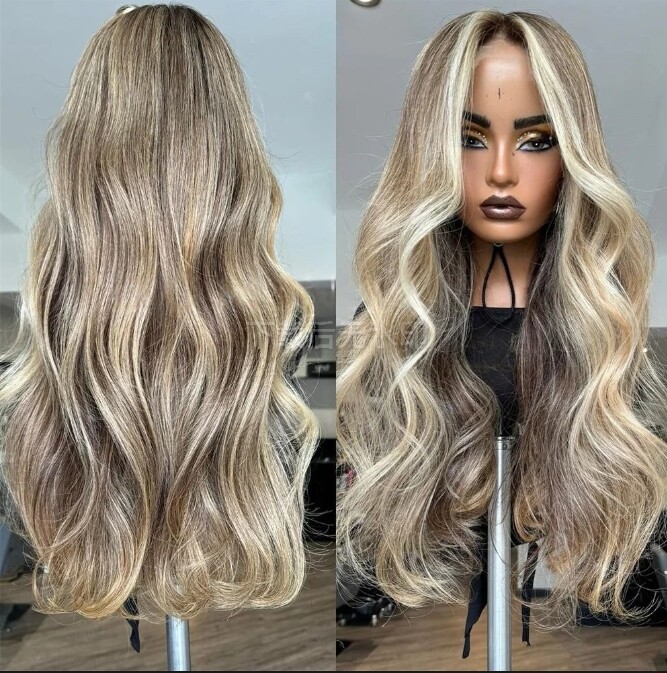 【Arcanine】ウエストフレテレンBLOND Ombre Body Wave Wig Ash Blonde Lace Front Wig With Dark