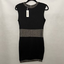 CBR Womens Black Dress Mini Coctail Party Gold Detail Juniors Size Large NWT